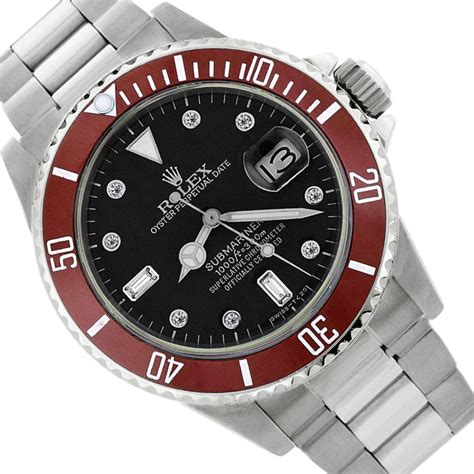 rolex stainless steel submariner 16610 red diamond watch